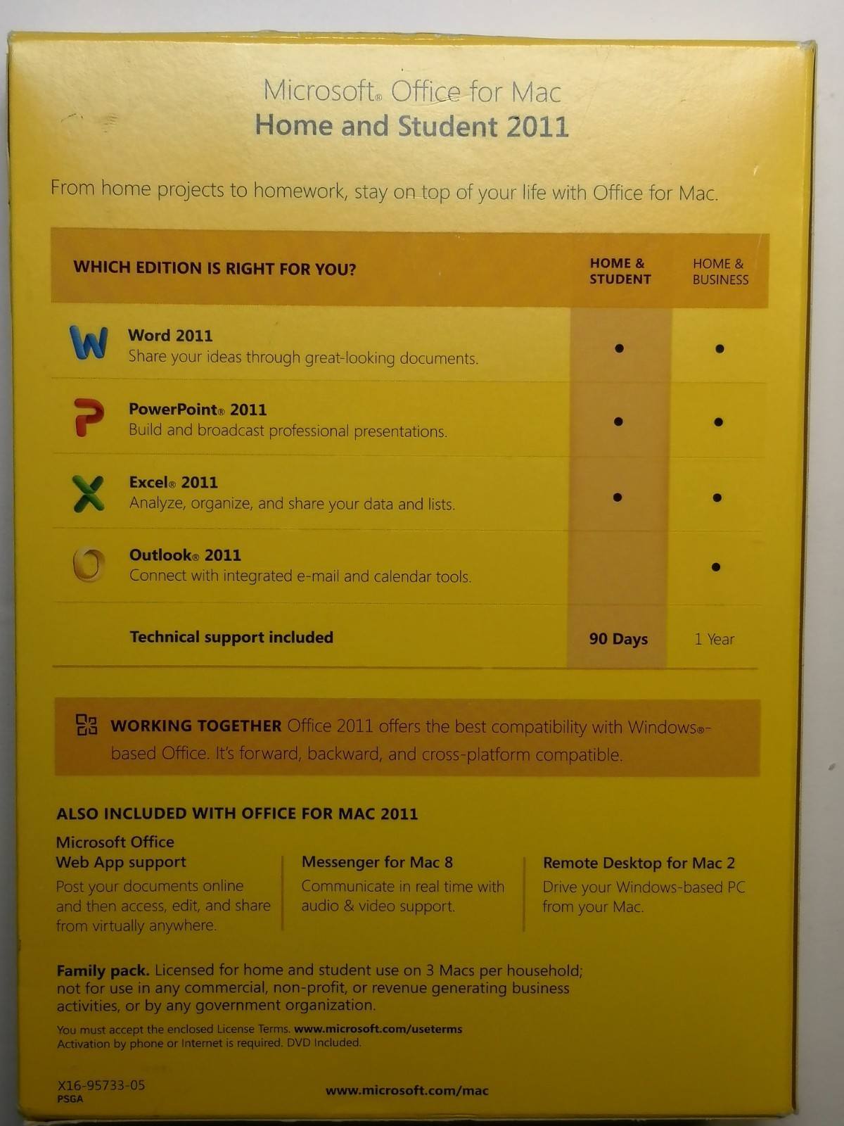 Microsoft Office MAC 2011 Home & Student DVD 3 Users 3 Macs – Retail Box