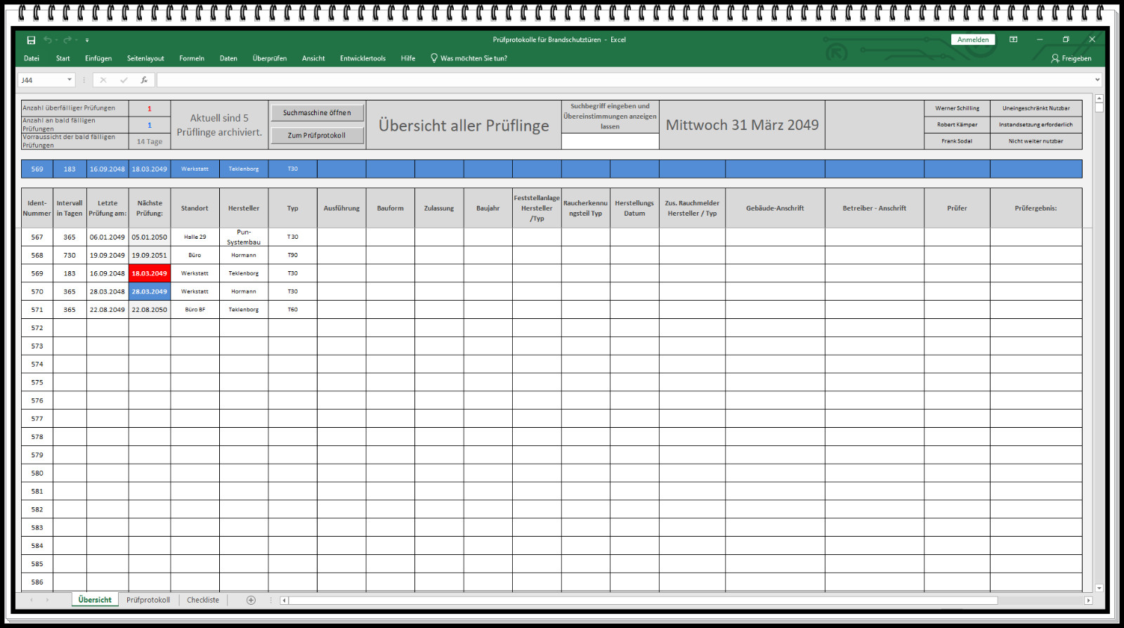 Fire doors check fire protection equipment test report documentation APP