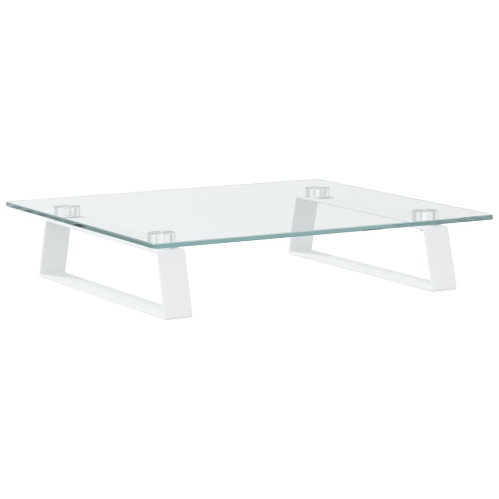 Monitor Stand White 15.7″x13.8″x3.1″ Tempered Glass and Metal