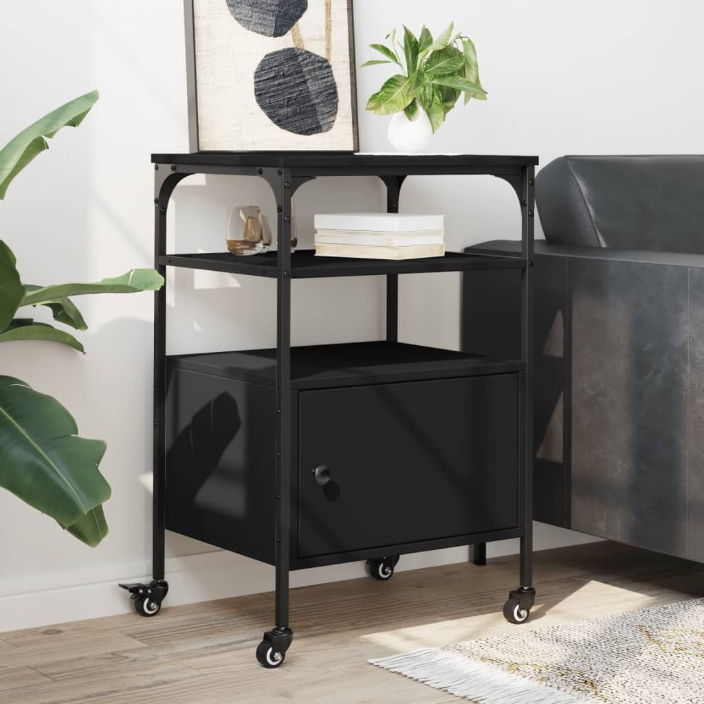 Printer Stand 3-Tier Black 19.7″x15.7″x29.9″ Engineered Wood