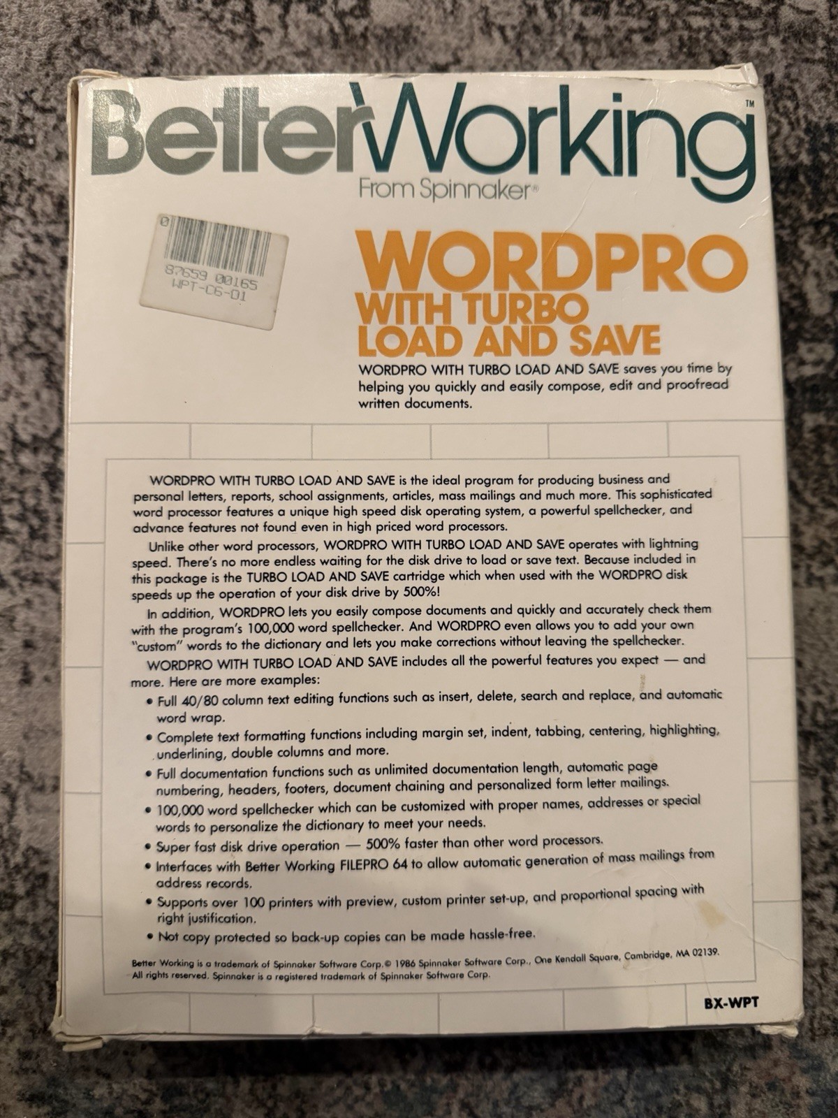 BetterWorking WordPro w/ Turbo Load & Save – Commodore 64/128 – Complete – 1986