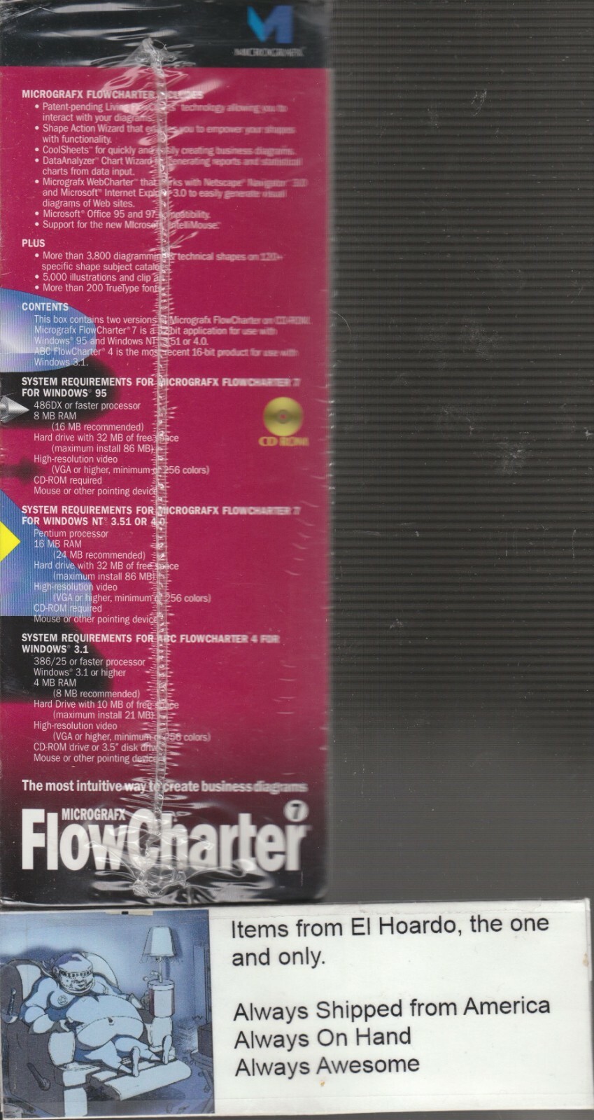 MicroGrafx Flowcharter 7 CD ROM 1996 SEALED New in Sealed Box 084072104132