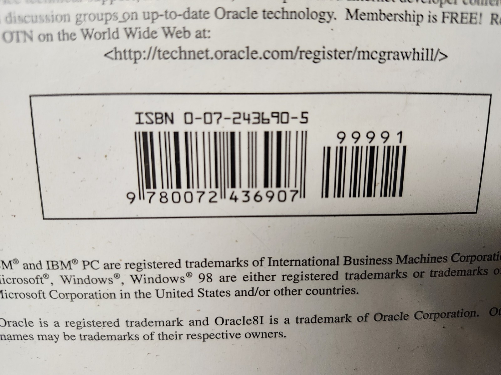 ORACLE8i PERSONAL EDITION VERSION 8.1.5 NEW SEALED ISBN 0072436905 WINDOWS 98
