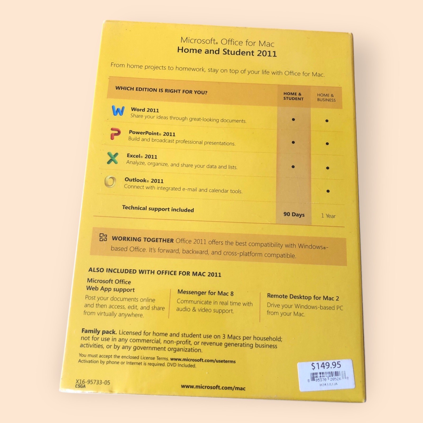 Microsoft Office: Mac 2011 Home & Student Yellow Family Pack Software NEW Sealed