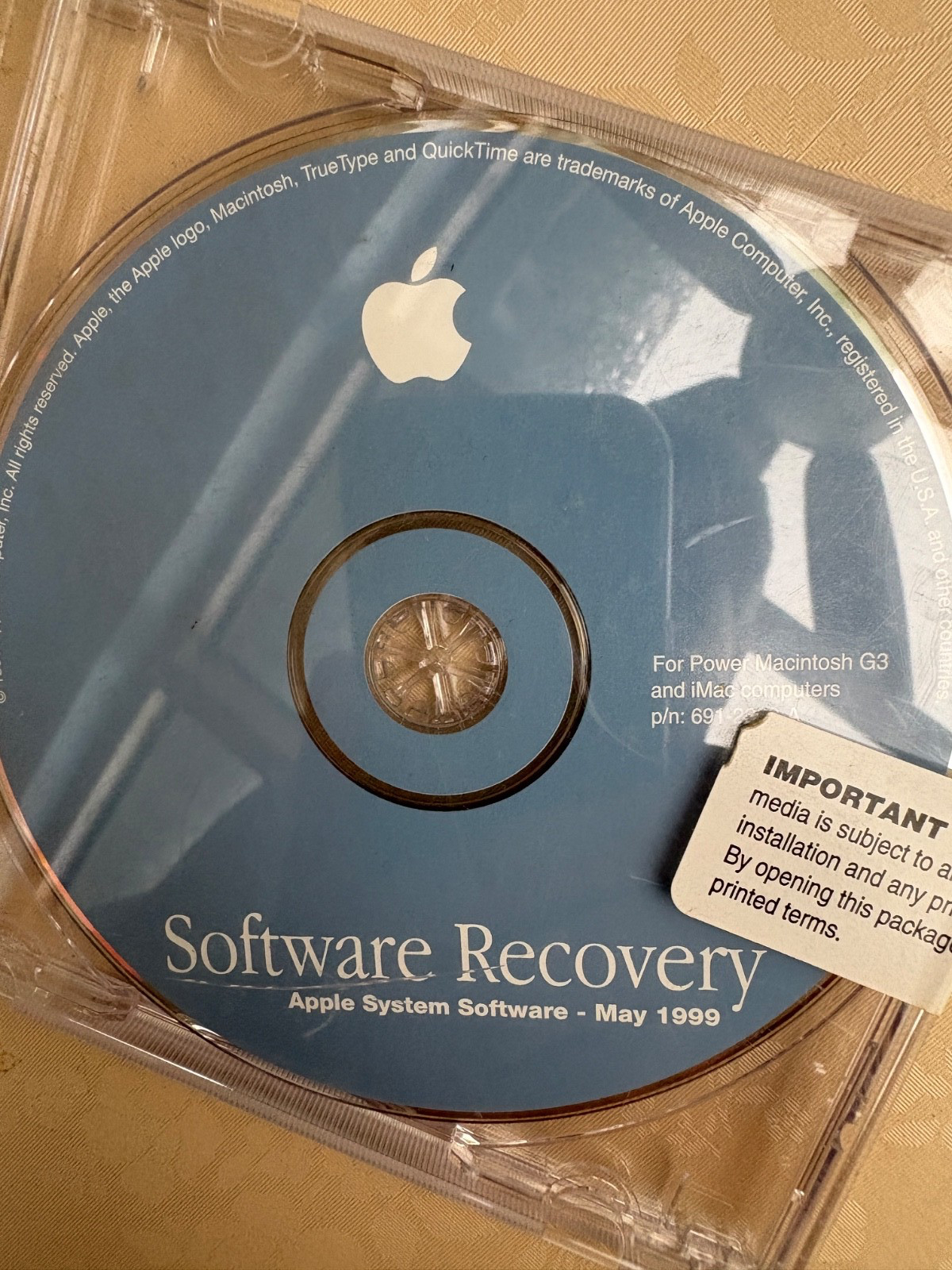 1999 APPLE SYSTEM SOFTWARE RECOVERY POWER MACINTOSH G3