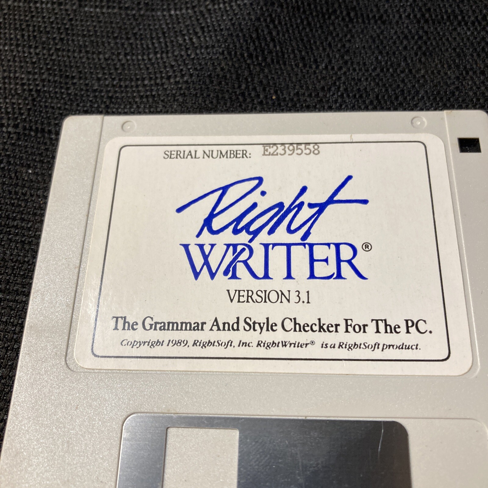 Vintage Computer Software Right Writer Version 1.1 Floppy
