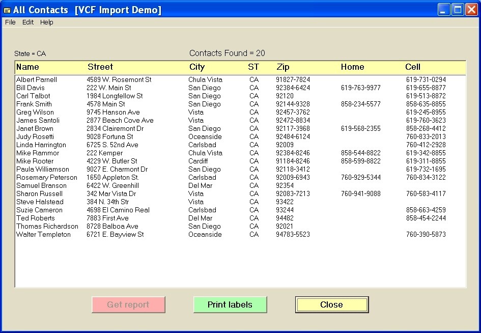 Software prints mailing labels! Mail greeting cards. Contacts file Address book