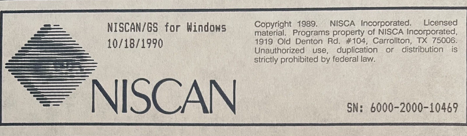 Vintage 1990 Nisca NISCAN/GS For Windows Software – 5.25″ Floppy Disk