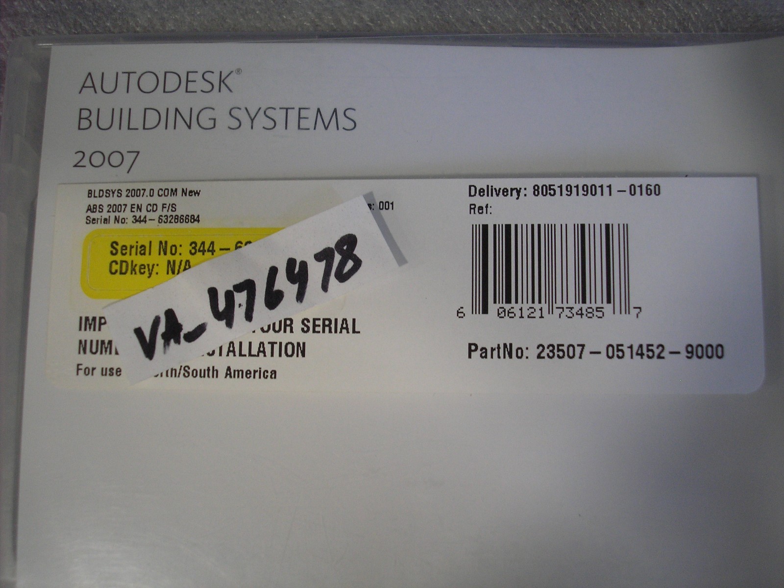 AutoDesk Building Systems 2007 Software 5 Disc s w / Manual / Serial Number