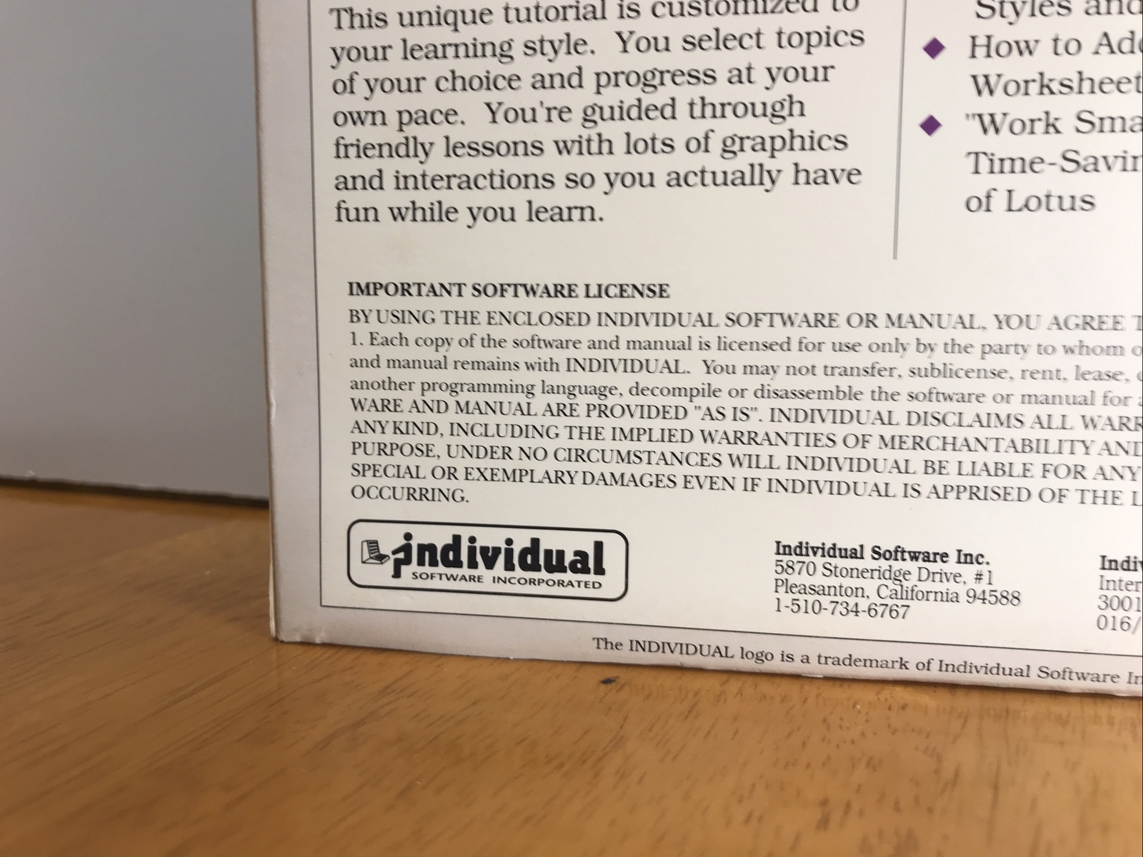 **Vintage LEARN TO USE LOTUS 1-2-3 INDIVIDUAL SOFTWARE TUTOR RETAIL PACKAGE