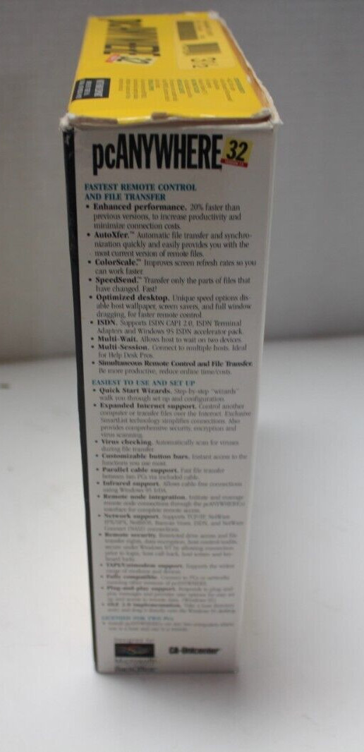 Vintage SYMANTEC PC ANYWHERE 32 Version 7.5 Windows 95 NT 3.1 DOS