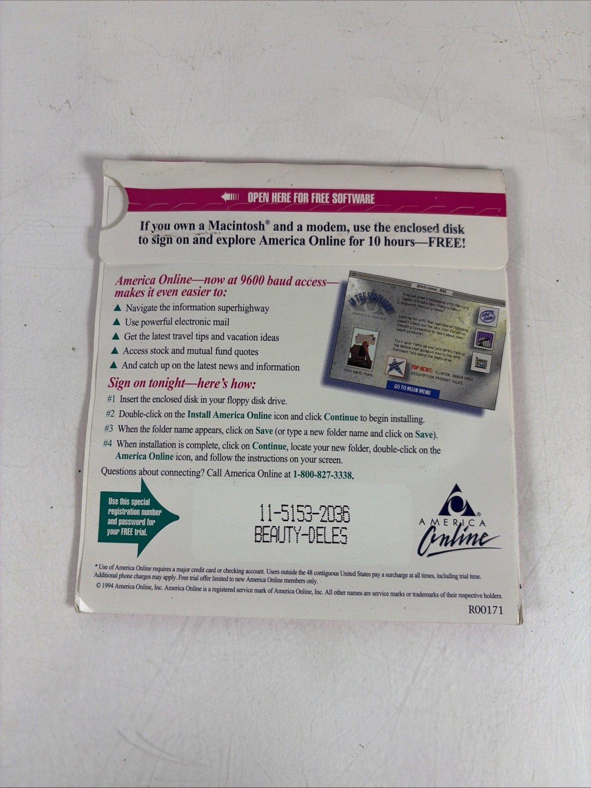 America Online AOL Version 2.5, 1994 3.5″ Floppy Disk In Packaging For Macintosh