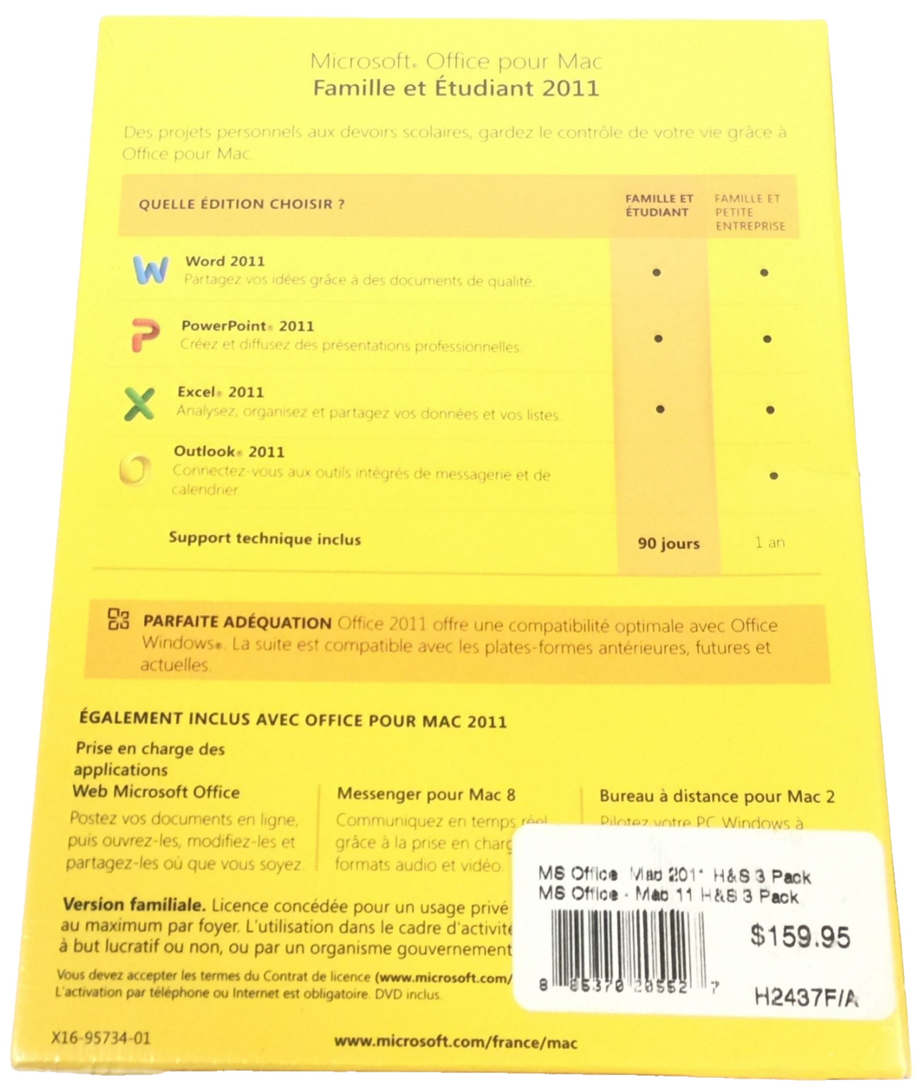 Microsoft Office Mac 2011 – Famille et Etudiant – French PC Software – New