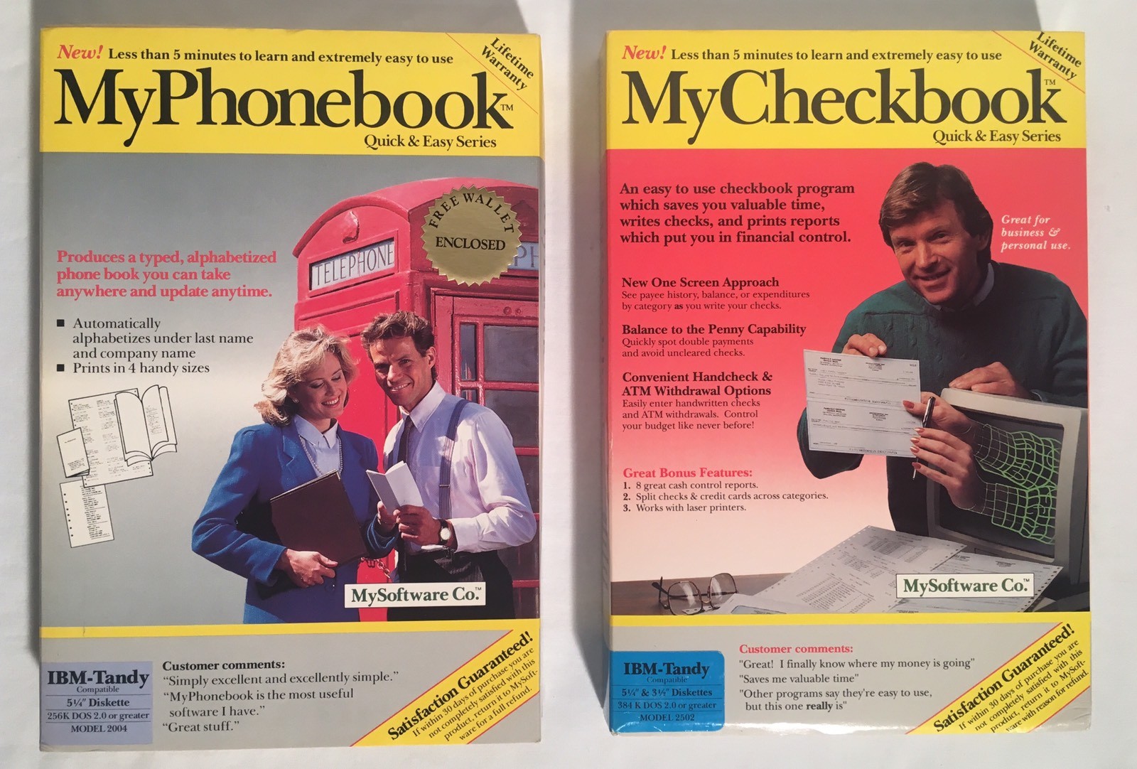 Lot Of (2) MySoftware Co. VINTAGE SOFTWARE In Box MyPhoneBook MyCheckBook 5.25″