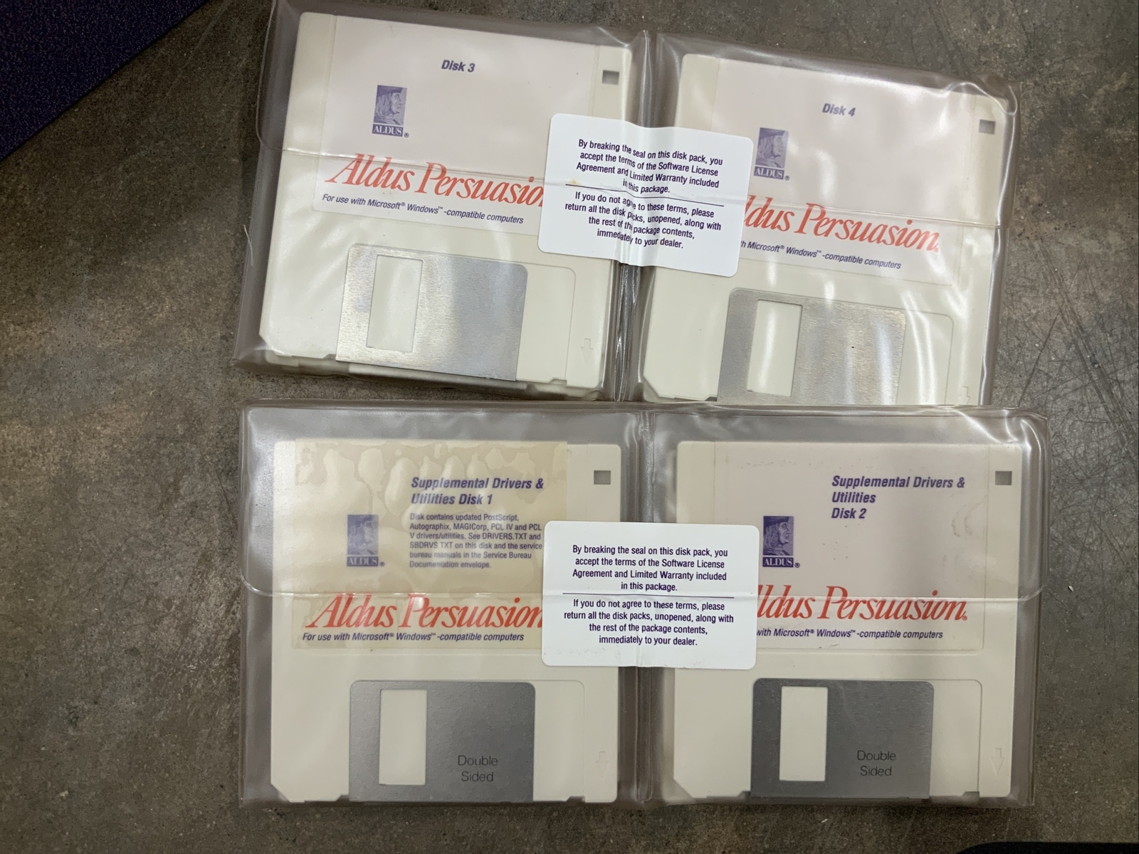 Aldus Persuasion 2.1 + Adobe Type Manager- 1991 – Portions Still Sealed RARE