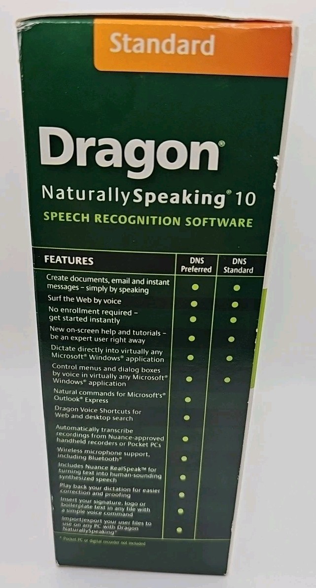 Nuance Dragon Naturally Speaking 10 Speech Recognition Software & Microphone New