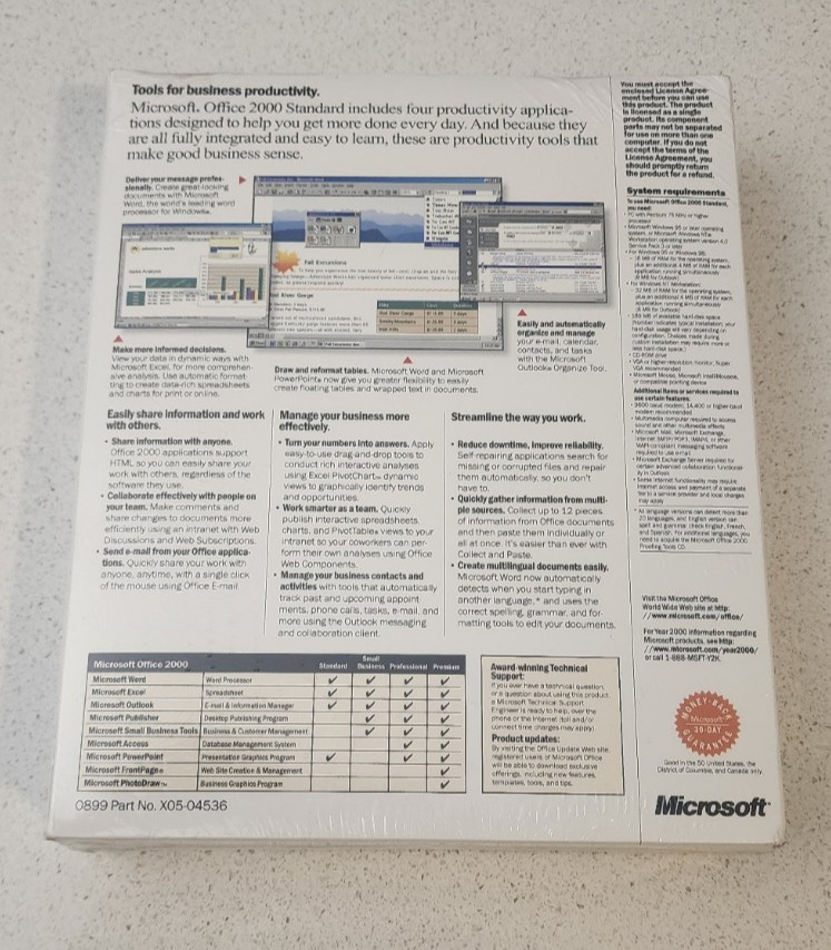 Microsoft Office 2000 Standard Special Upgrade Software BIG BOX Brand New Sealed