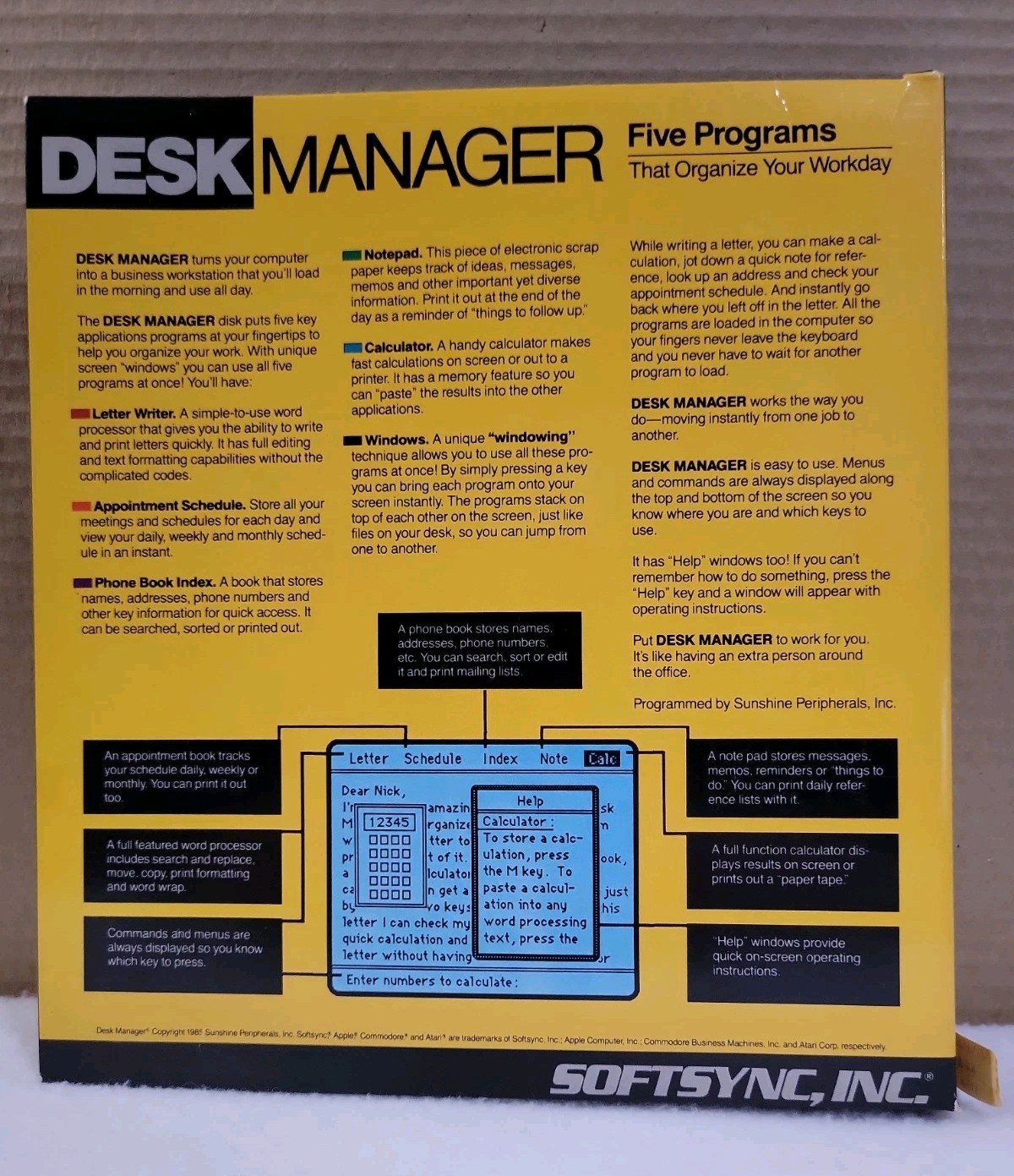 C64 Desk Manager Softsync, Inc. – Commodore 64/128 5.25 Disk – Complete