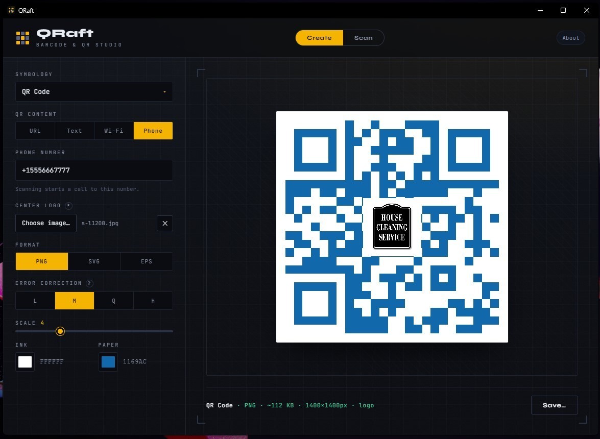 QRaft | QR Code & Barcode Generator | Windows Mac Linux | MANY Formats | LATEST