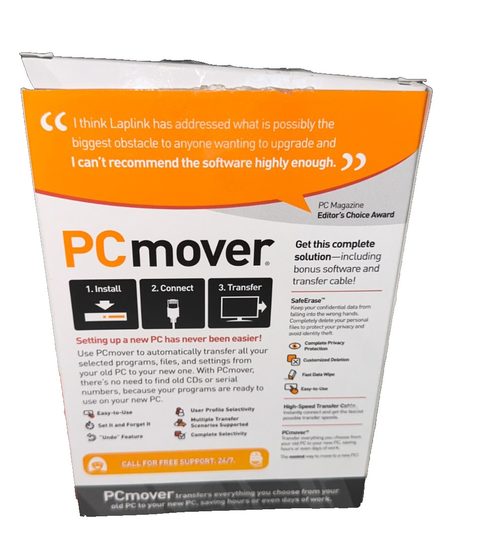 Laplink PCmover Ultimate-PC Transfer Software w/High-Speed Ethernet Cable-USED