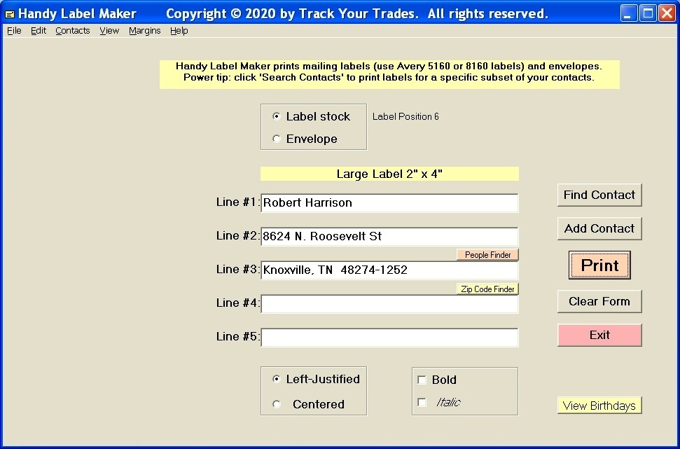 Print mailing labels! Label maker software for Windows. Mail list. Address book.