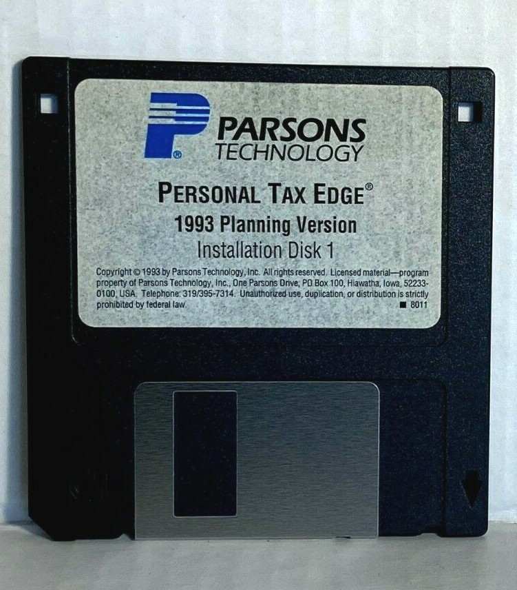 Parsons ® Technology Personal Tax Edge- Windows Disc 1&2–3.5″ Floppy 1993-LIL-A