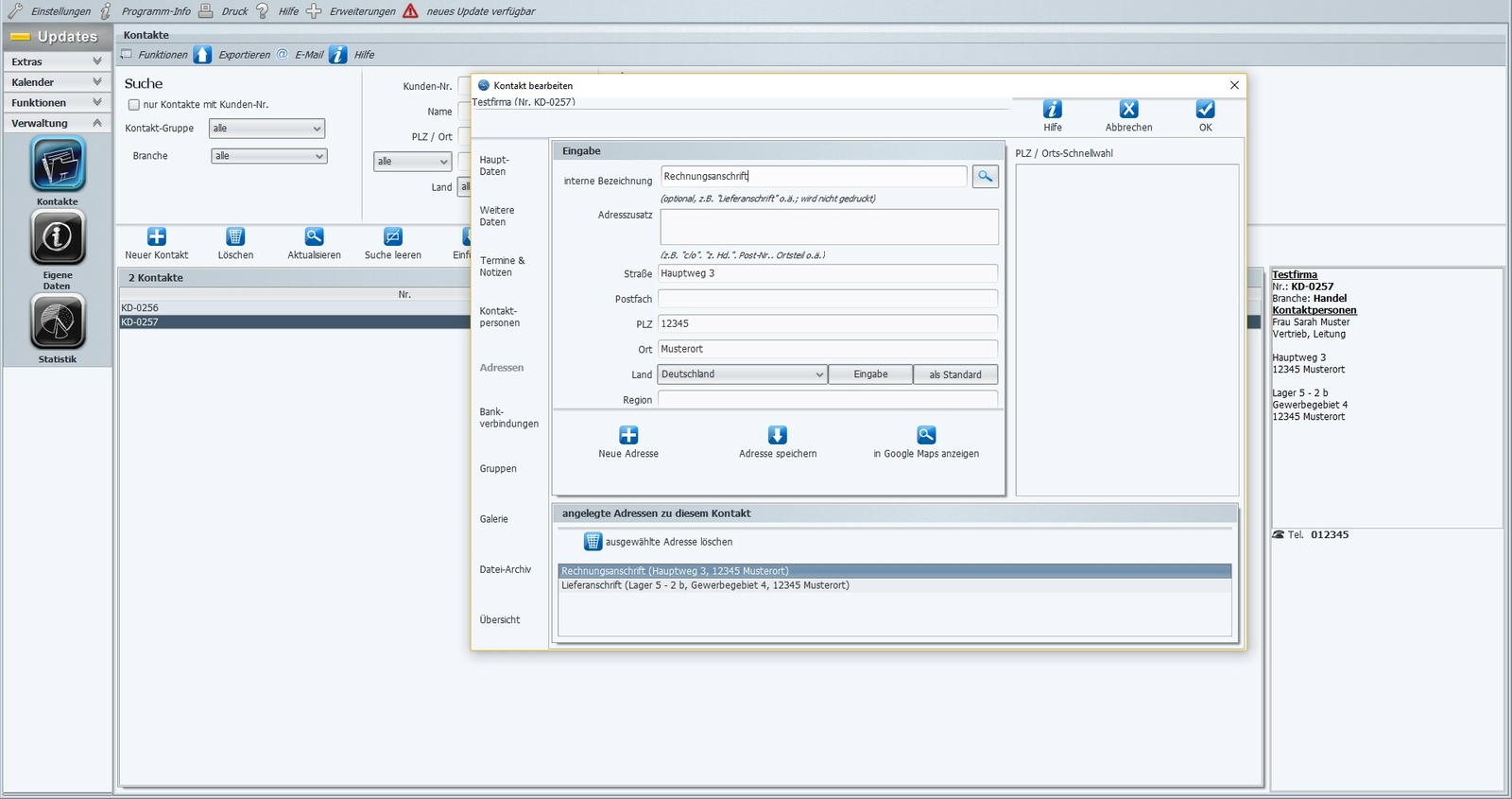 Adressenverwaltung,Terminmanager,Adressen Datenbank verwalten, Software Programm