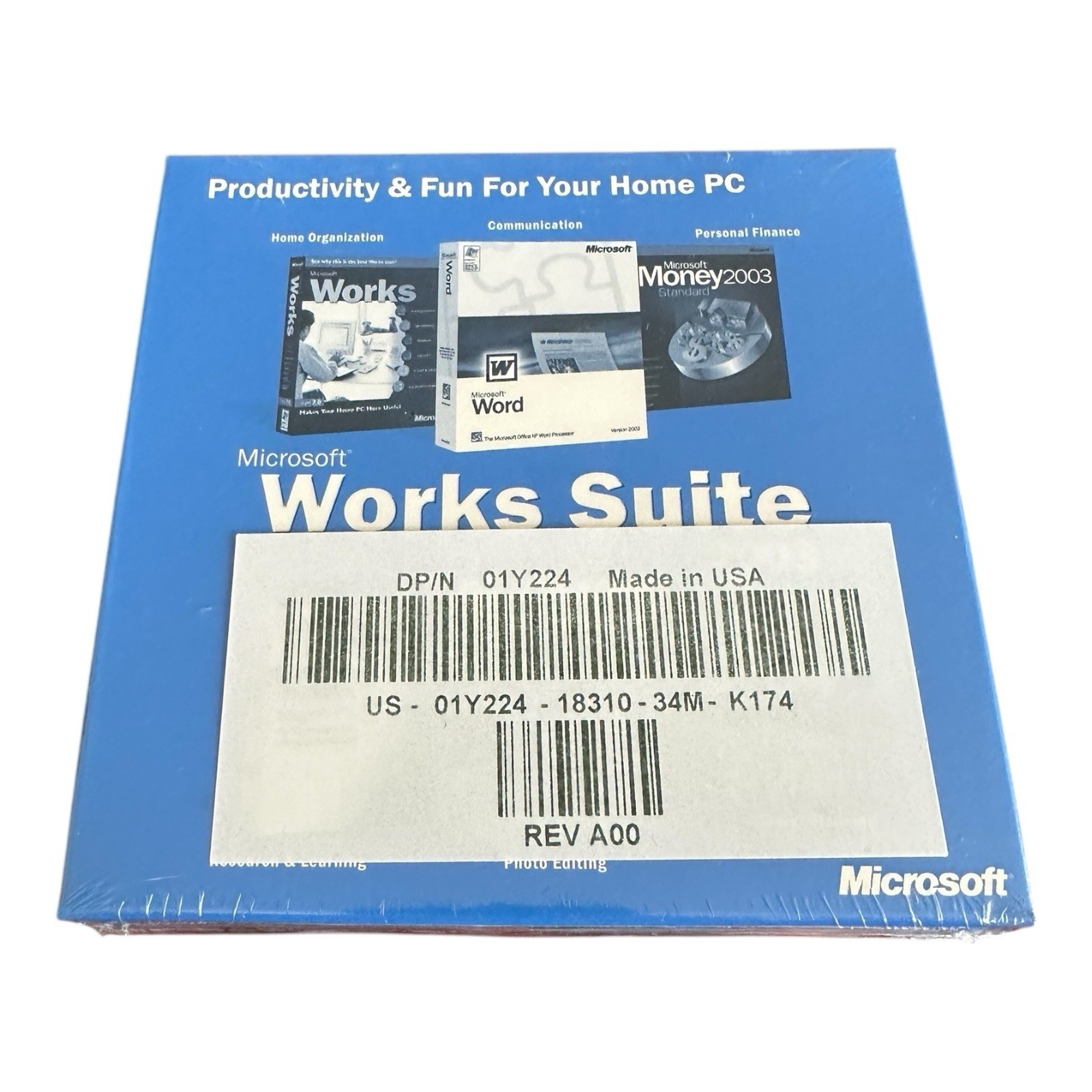 Microsoft Works Suite 2003 w/ Product Key PC Word Money Vintage New Sealed