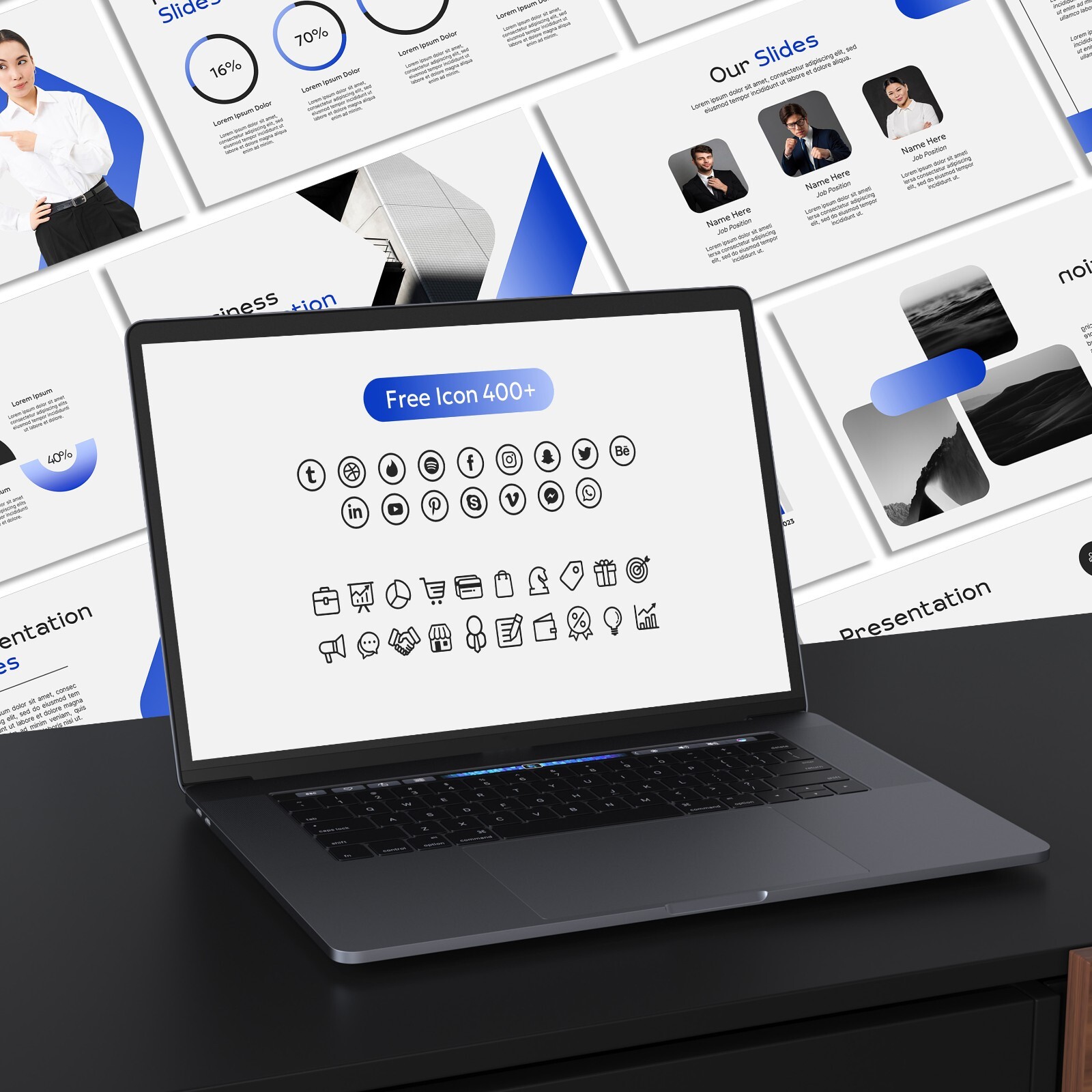 Modern PowerPoint Template – Minimalist White, Blue & Black for Business