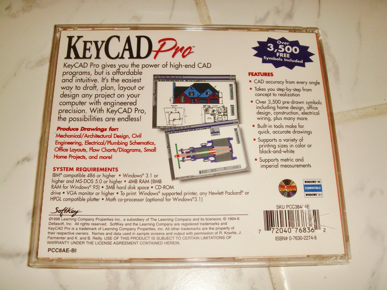 Key CAD Pro KeyCad For Windows Win 95 Softkey CDROM For PC / Compatible + Book