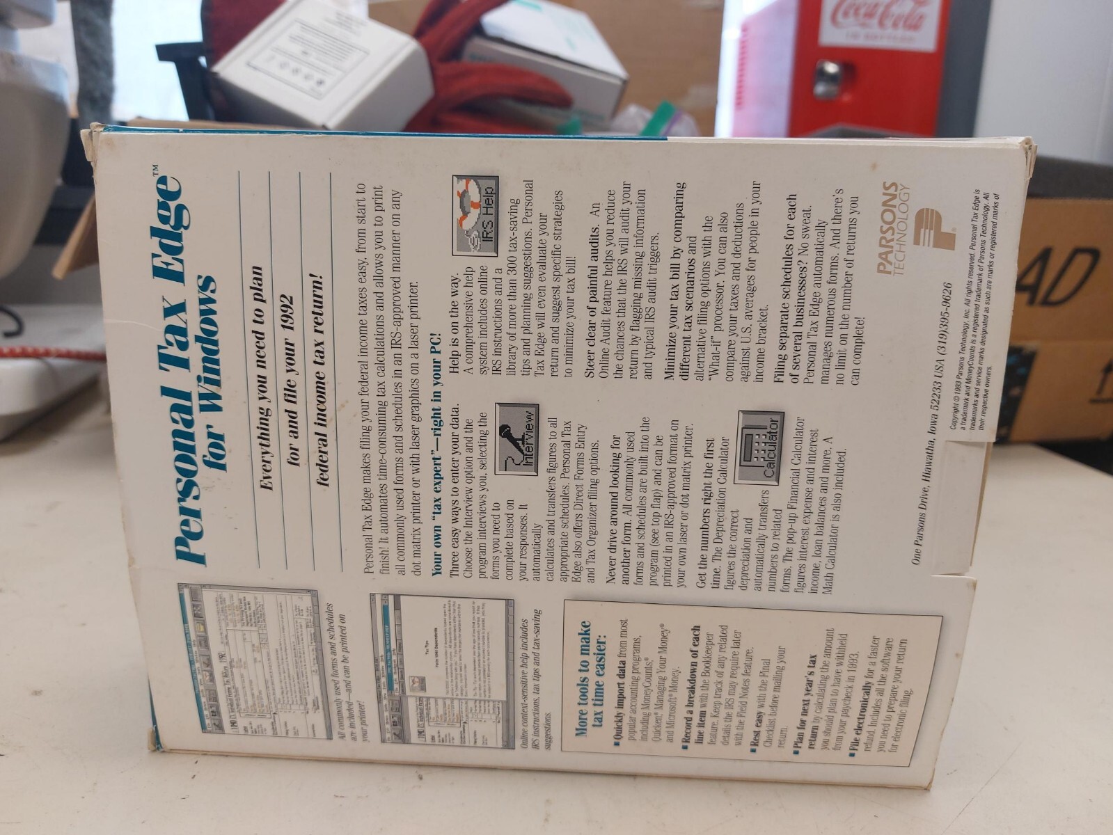 Vintage 1992 + 1993 Parsons Personal Tax Edge software 3.5″ diskettes + manuals