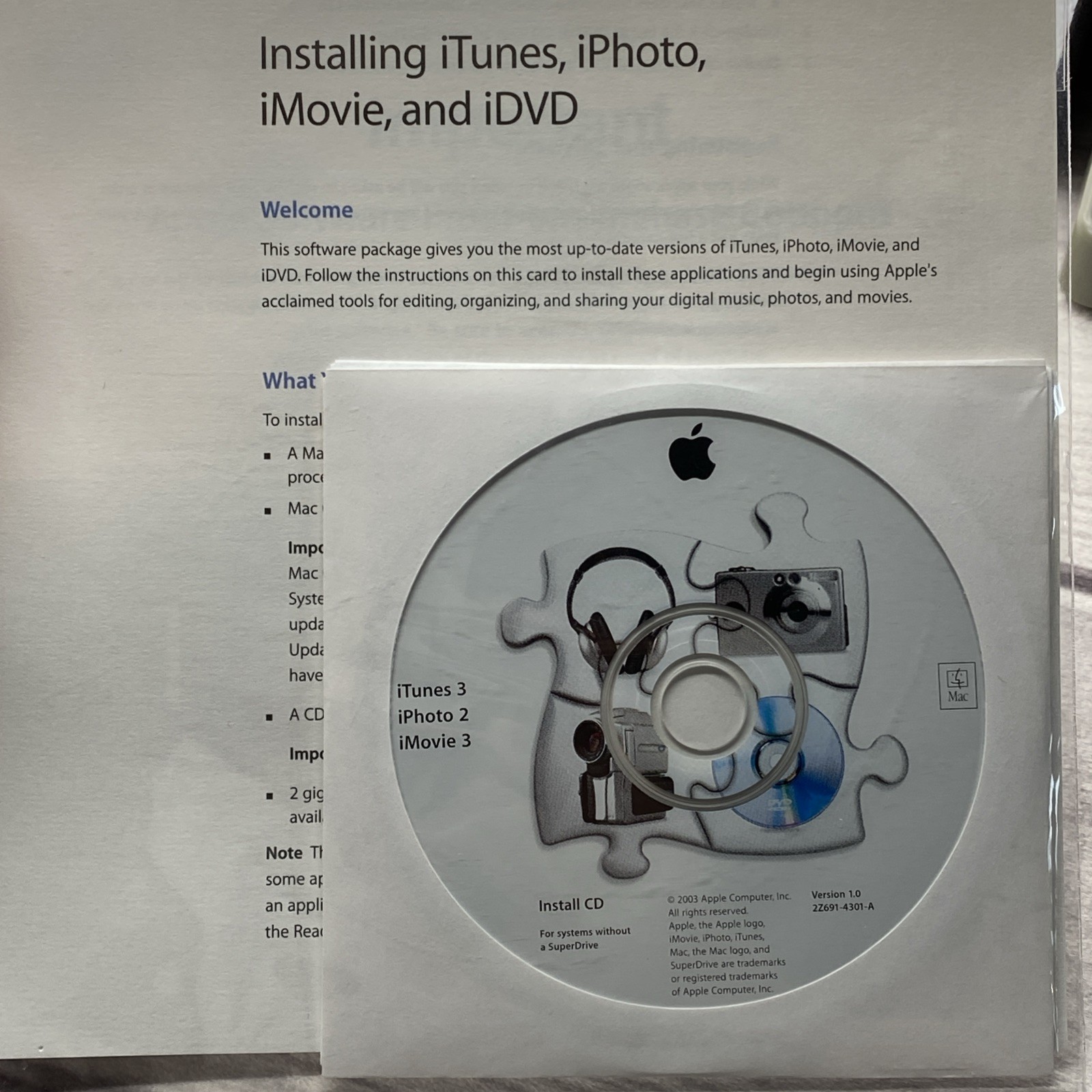 Apple – iTunes 3/iPhoto 2/iMovie 3 Installation Disc (Disc, 2003, Apple) 2z691
