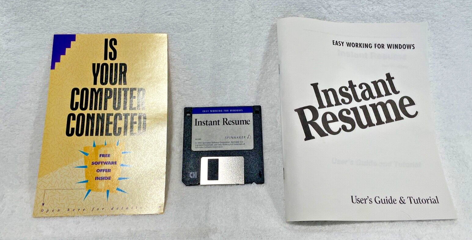 Easy Working Instant Resume For Windows 3 1/2 Floppy Vintage Original Box Book