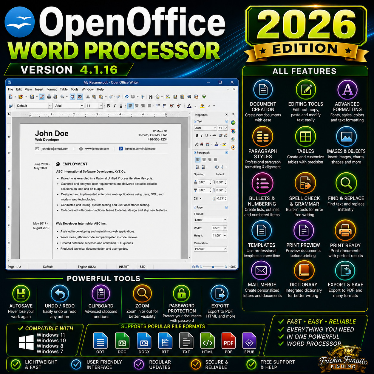 Open Office 4.1.16 Software Suite Windows Word Processing Home Student Business