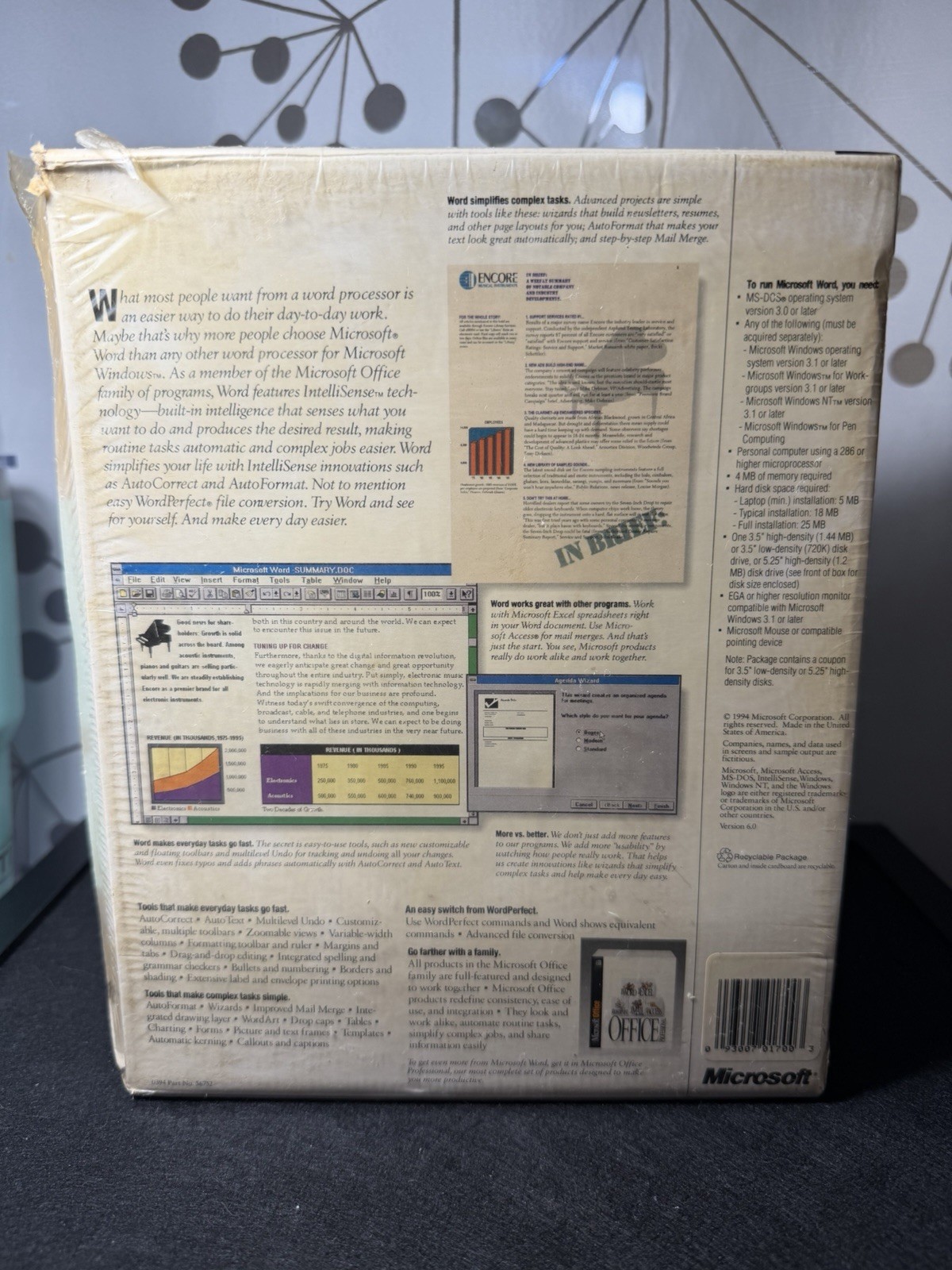 Microsoft Office Word Version 6.0 Retail Package NEW sealed 3.5″ floppy discs