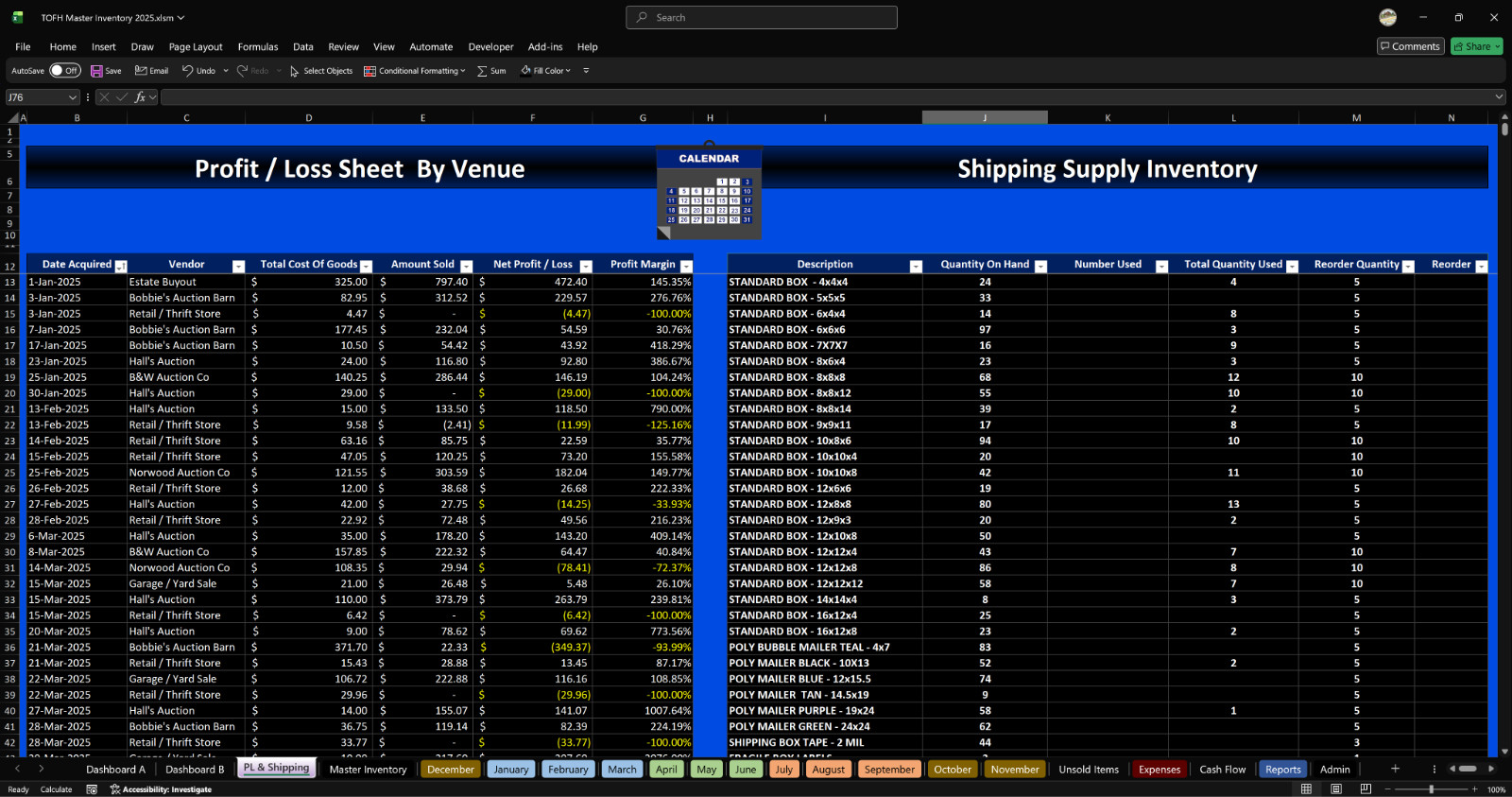 Reseller Inventory & Sales Tracking System Excel Workbook No Subscription (Pre)