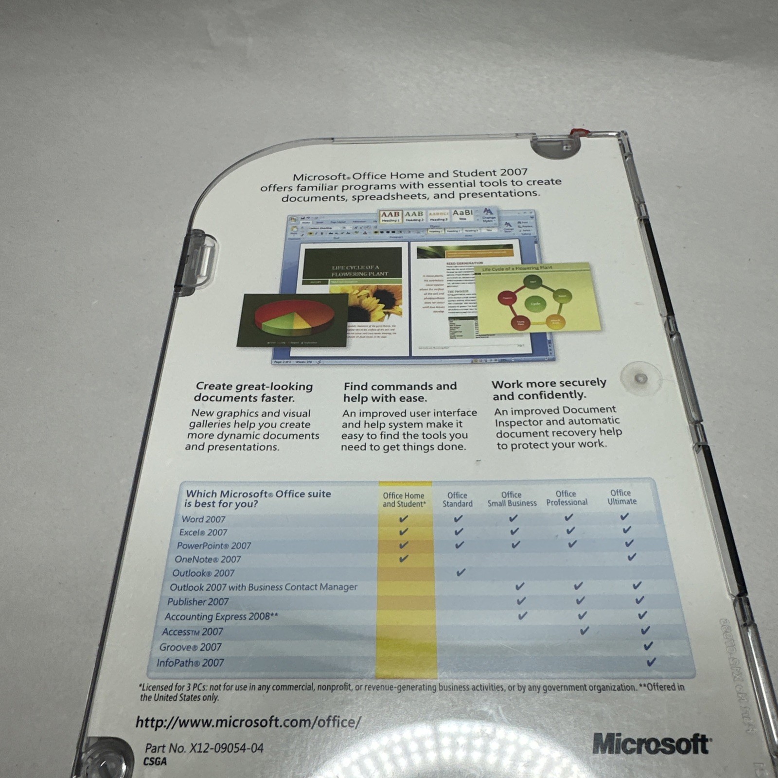 Microsoft Office Home and Student 2007 w/ Product Key Preowned Disk & Box