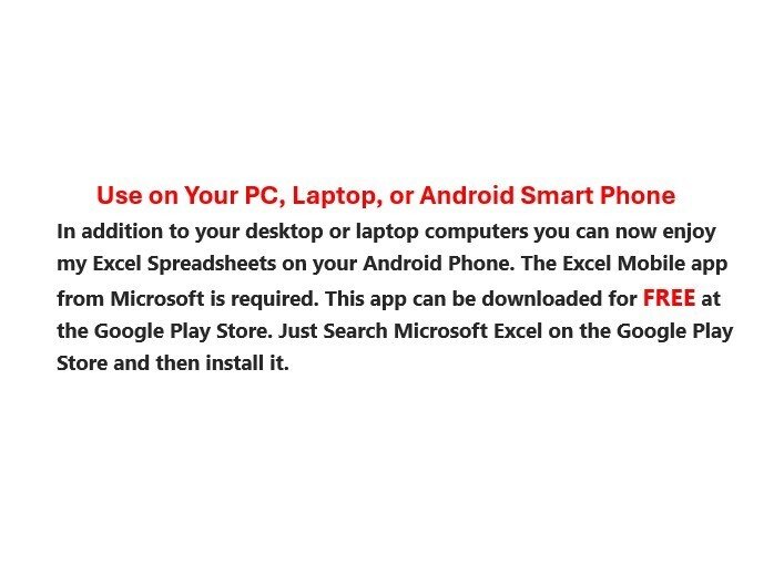 Excel Calculator Spreadsheet, Easy to Use Template, for PC or Android