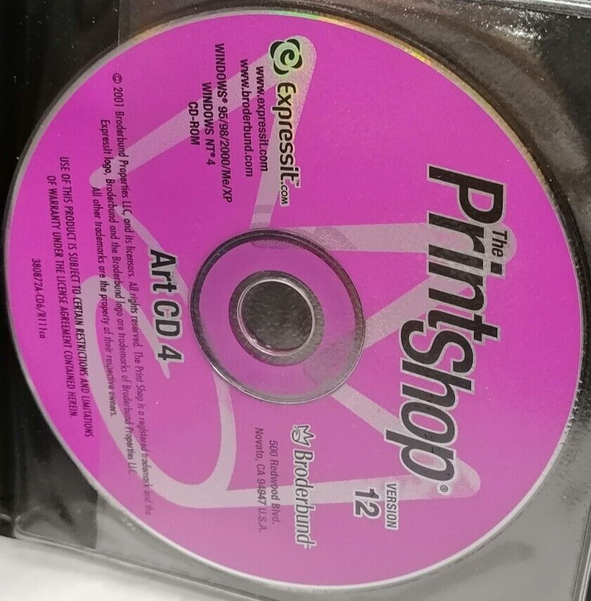 Vintage 2001 Broderbund The Printshop Version 12 Disk Set P/N:385016-FI
