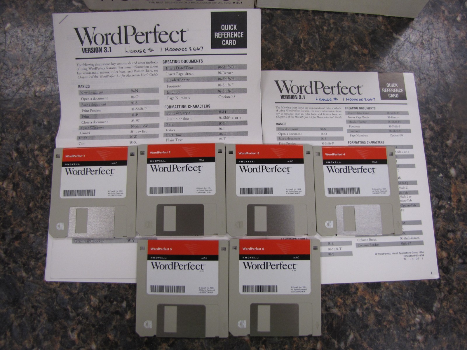 Novell Word Perfect Office Processor V 3.1 -For Macintosh- 5x 3.5″ Disks -HN4