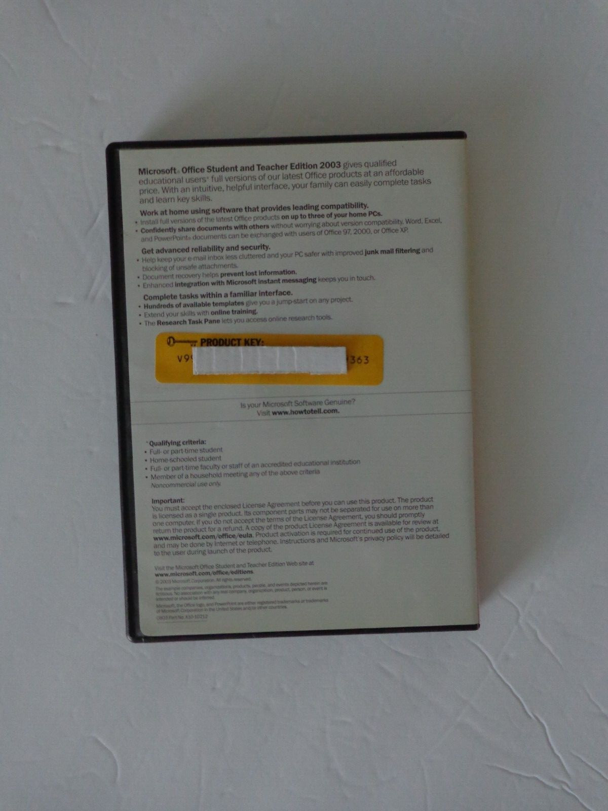 Genuine Microsoft Office Student and Teacher Edition 2003 Complete with Key