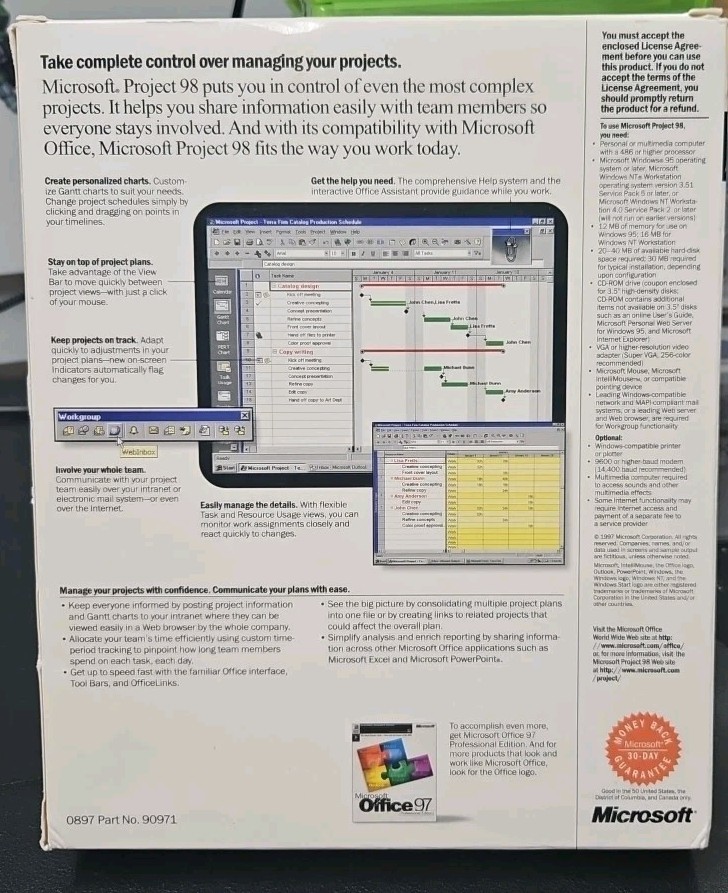 Microsoft Project 98 For PC. Open Box