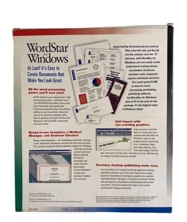 NEW SEALED WordStar For Windows Version 2 Windows 3.1 / 95 Big Box PC Word #2
