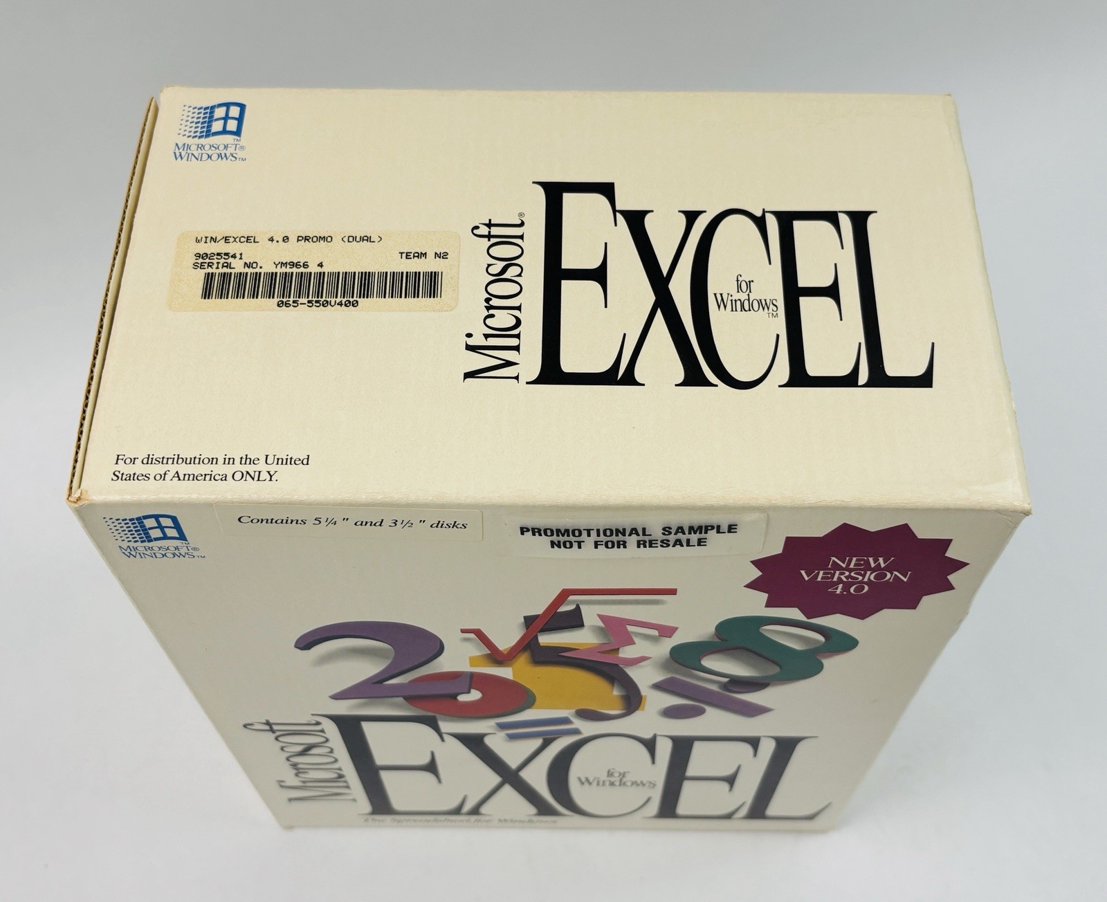 Vtg Microsoft Excel 4.0 Windows Box Set PROMO SAMPLE 1992 3.5″ & 5.25″ Disks