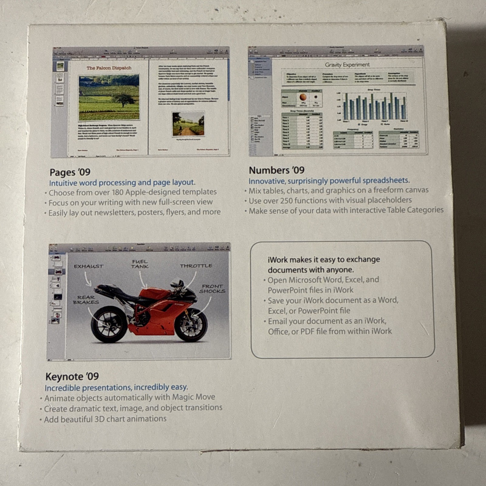 Apple iWork ’09 Retail V9.0.3 MB942Z/A Full Retail Version for Mac, NEW Open Box