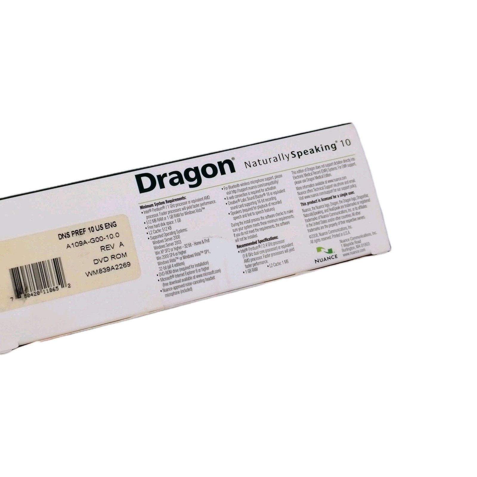 Dragon Naturally Speaking 10 Preferred Speech Recognition Software Headset NEW