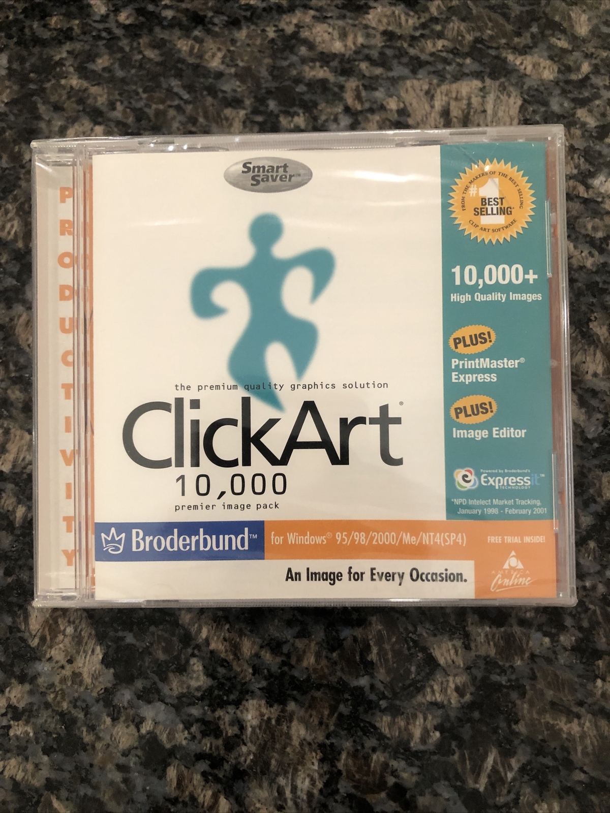 NEW! ClickArt 10,000 Smart Saver – Broderbund – 2001 PC Windows – AOL PC ROM
