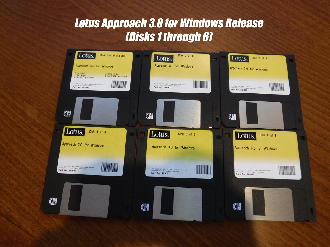 Lotus Approach 3.0 for Windows 3.5” Floppy Disk Disks 1-6