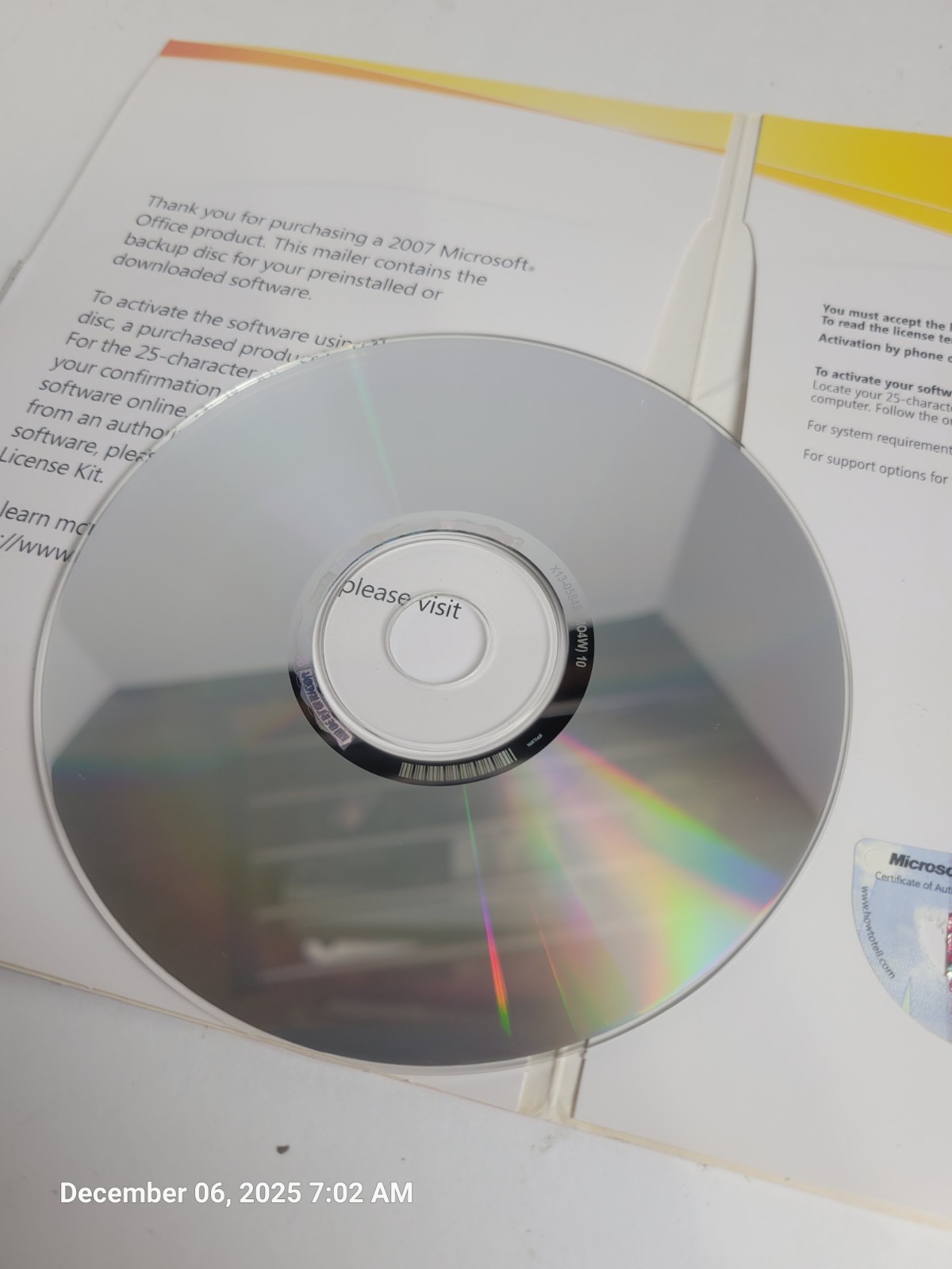 Microsoft Office Ultimate 2007 Genuine Backup Discs + Original Mailer & COA